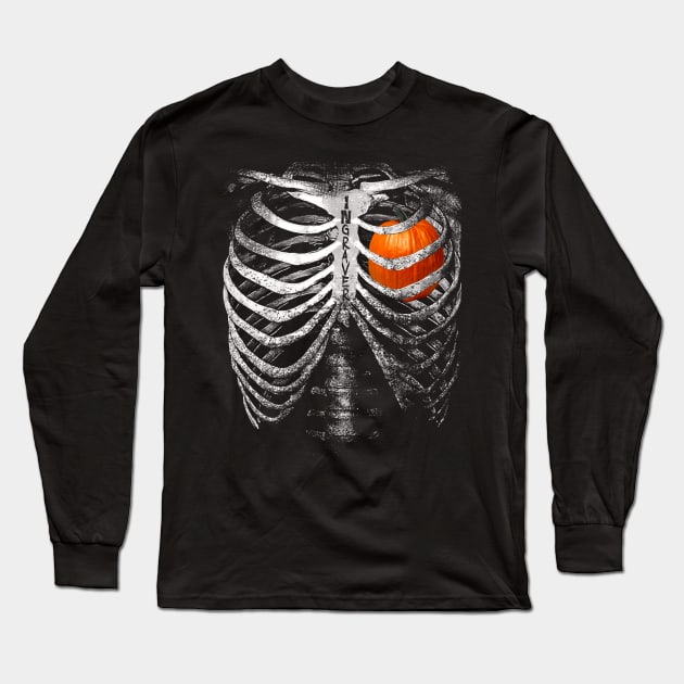Halloween Skeleton Pumpkin Heart Long Sleeve T-Shirt by INpressMerch